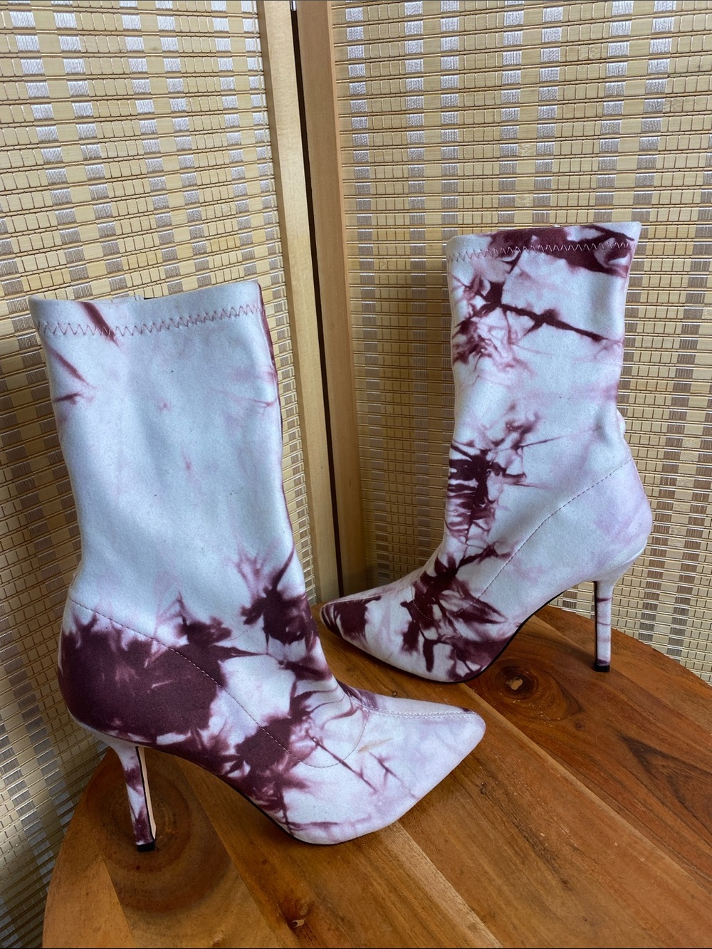 Fashion Nova Woman’s 9 Tekoa Stiletto Sock Tye -Dye Print Boots